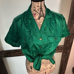 Green Button Down Blouse Top